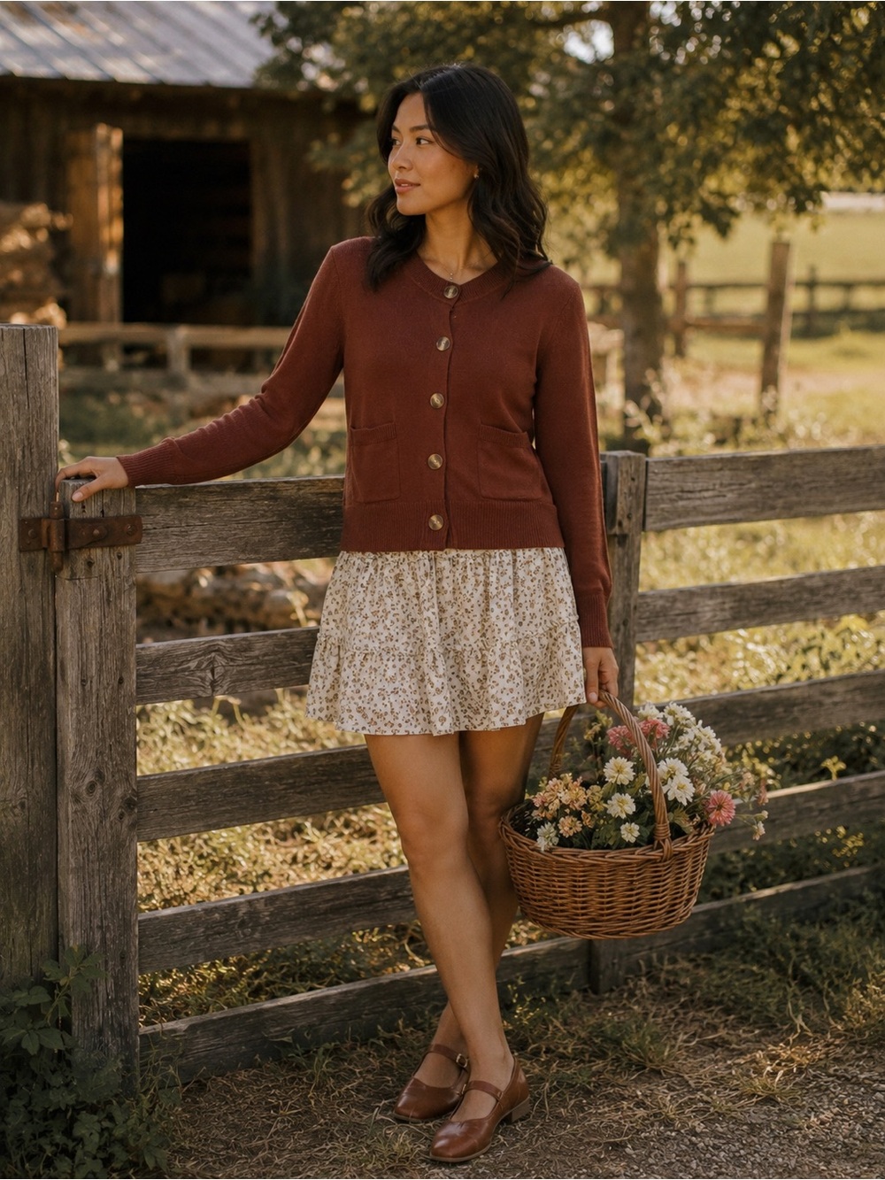 RW&CO Cotton Merino Wool Blend Cardigan Sweater Button Front Knit Cottagecore